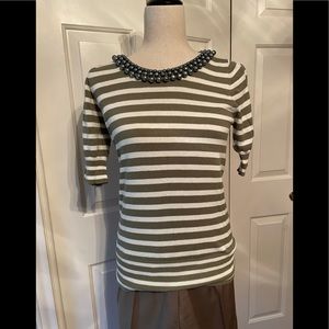Striped top with pearl neckline